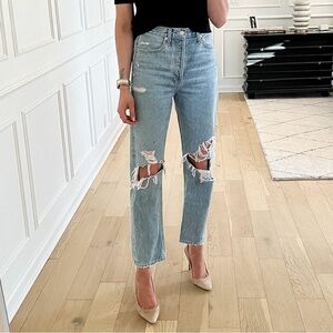 Agolde 90's Jean Mid Rise Light Wash Distressed